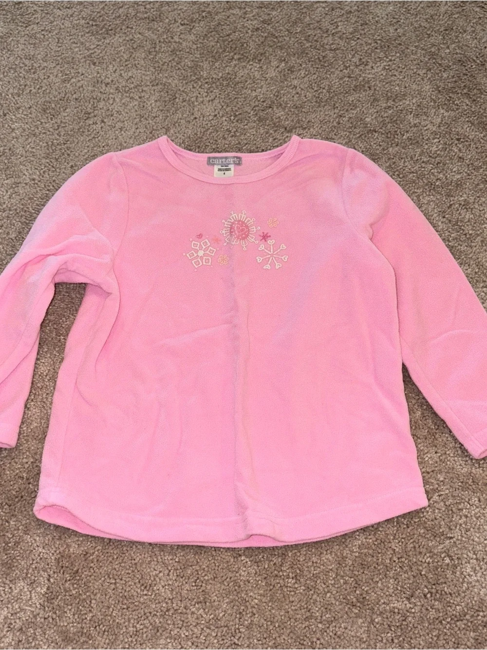 Carter's Light Pink Fleece Long-Sleeve Top with Snowflake Embroidery Size: 4